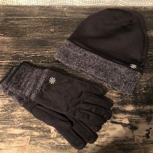 Athleta black & marled grey hat & gloves set